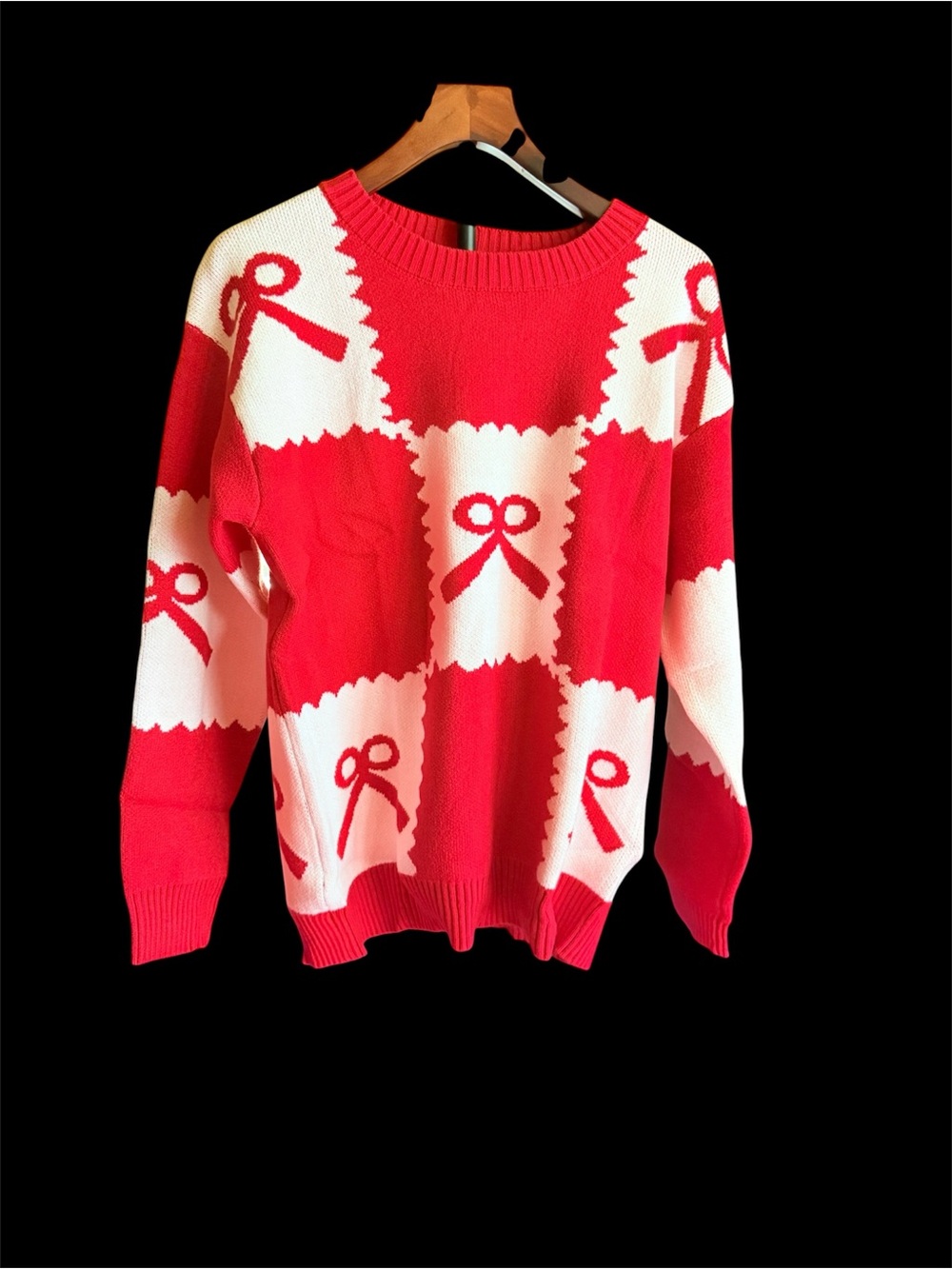 Amazon Red & White Bow-Check Crewneck Sweater